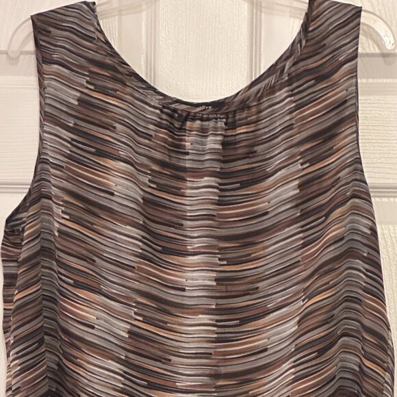 Nine West Sleeveless Satin Blouse – Size L, Golden Brown & Gray/Black Stripes - Picture 1 of 2